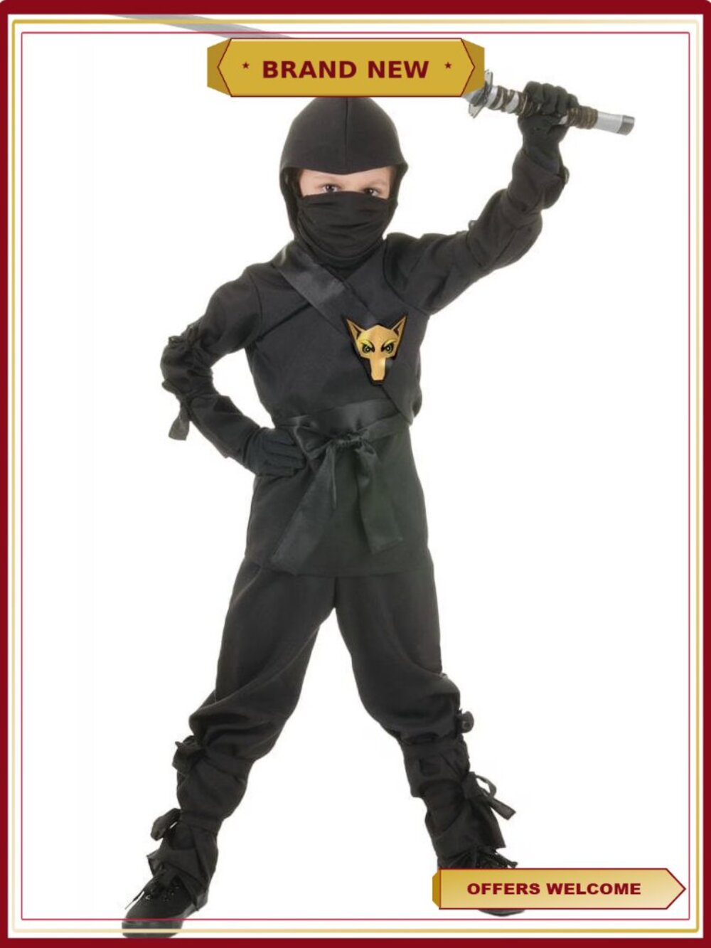 Child Ninja Costume Set with Hood, Mask, Sash, Shirt & Pants